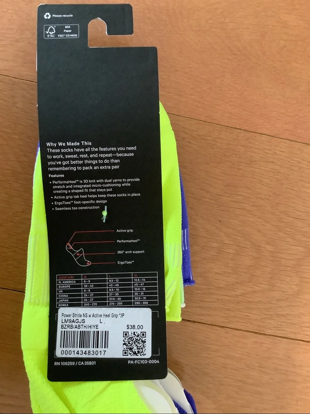 Lululemon Men's Power Stride No Show Socks Active Grip size L
